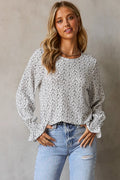 Floral Round Neck Flounce Sleeve Blouse