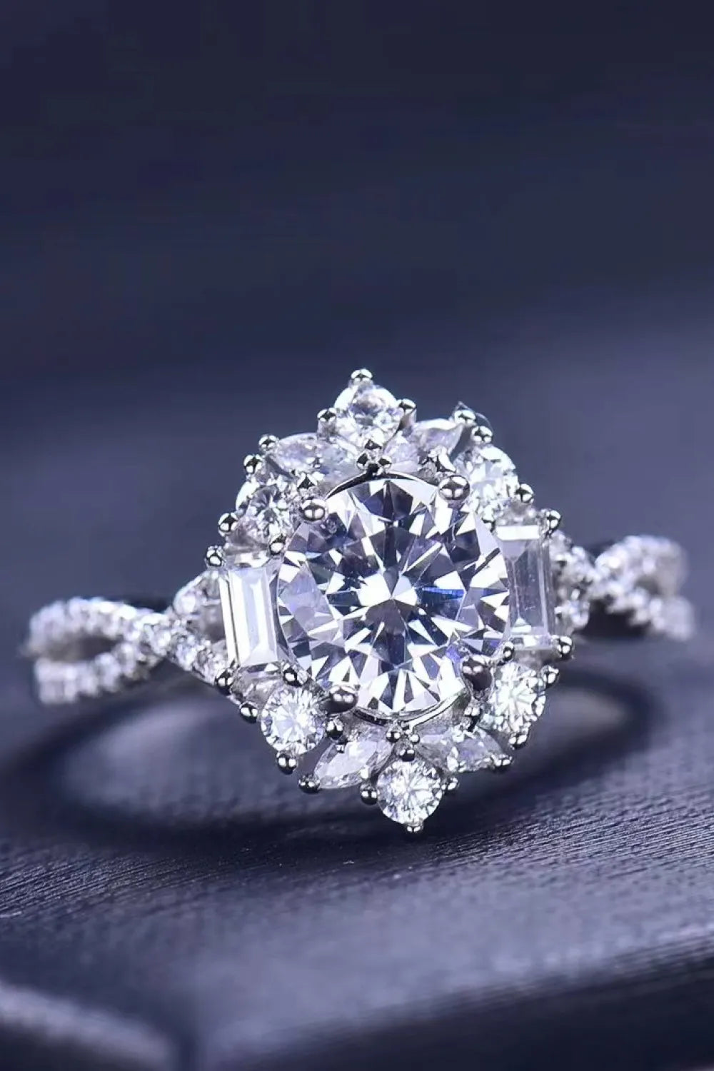 Floral 2 Carat Moissanite Crisscross Ring