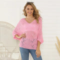 Eyelet V-Neck Batwing Sleeve Knit Top