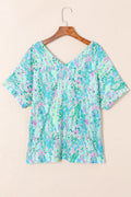 Printed V-Neck Short Sleeve T-Shirt