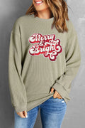 Round Neck Sequin Letter Spelling Graphic Long Sleeve Sweatshirt