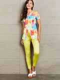 Full Size Printed One Shoulder Slit Top and Long Pants Set