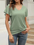 Eyelet V-Neck Short Sleeve Blouse
