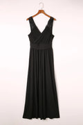 Surplice Neck Spliced Lace Split Maxi Dress