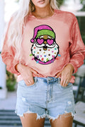 Santa Graphic Round Neck Long Sleeve Sweatshirt
