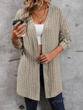 Ribbed Open Front Dropped Shoulder Cardigan