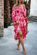 Printed Balloon Sleeve Midi Dress