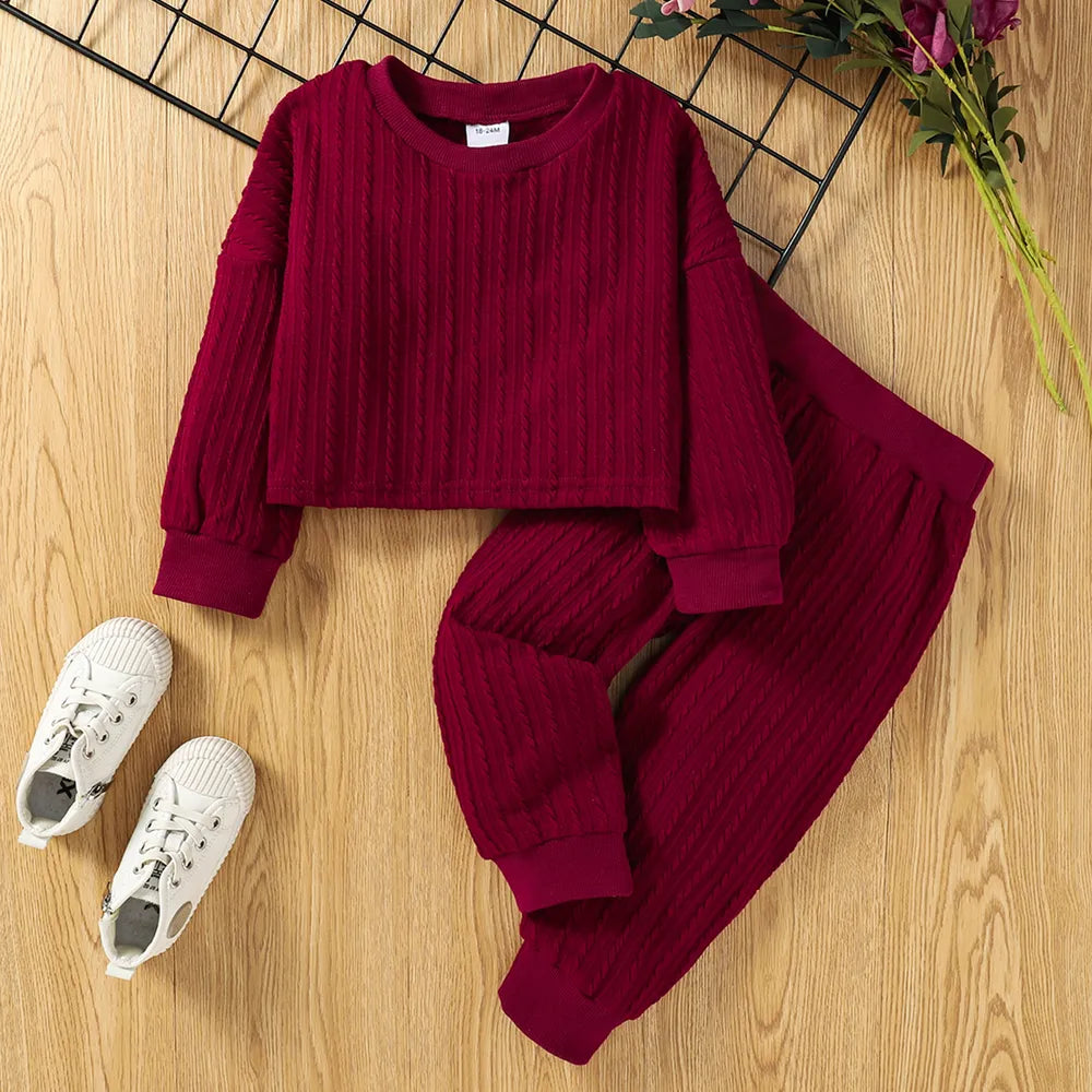 Kids Cable-Knit Long-Sleeve Top and Pants Set