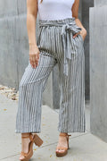 Heimish Find Your Path Full Size Paperbag Waist Striped Culotte Pants