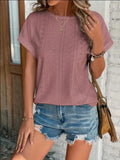 Eyelet Round Neck Short Sleeve T-Shirt
