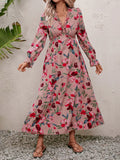 Floral Frill Trim V-Neck Maxi Dress