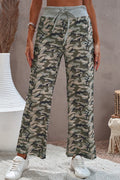 Camouflage Print Drawstring Waist Wide Leg Pants