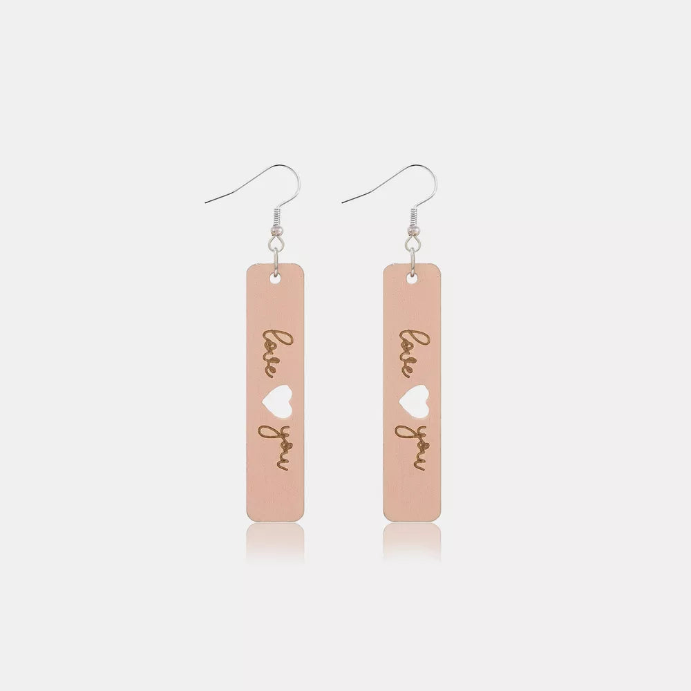 Heart Cutout Wooden Dangle Earrings
