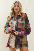 Double Take Full Size Button Up Long Sleeve Plaid Shacket