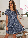 Animal Print Button Front Flutter Sleeve Dress