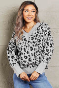 Leopard V-Neck Dropped Shoulder Top