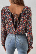 V-Neck Printed Long Sleeve Blouse