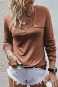 Half Snap Round Neck Long Sleeve T-Shirt