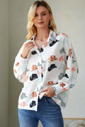 Hat Print Collared Neck Long Sleeve Shirt