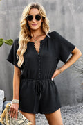 Waffle-Knit Drawstring Waist Romper