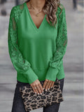 Lace Detail V-Neck Long Sleeve T-Shirt