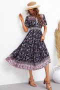 Bohemian V-Neck Short Sleeve Midi Dress