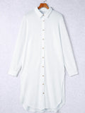 Button Up Collared Neck Slit Shirt Dress