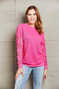 Dropped Shoulder Openwork Round Neck Sweatshirt