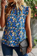 Floral Ruffle Collar Flutter Sleeve Top