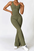 Basic Sleeveless Bootcut Slit Active Jumpsuit