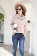 Plaid Side Slit Funnel Neck Sweater
