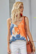 Orange Tie Dye Spaghetti Strap Buttoned Tank Top