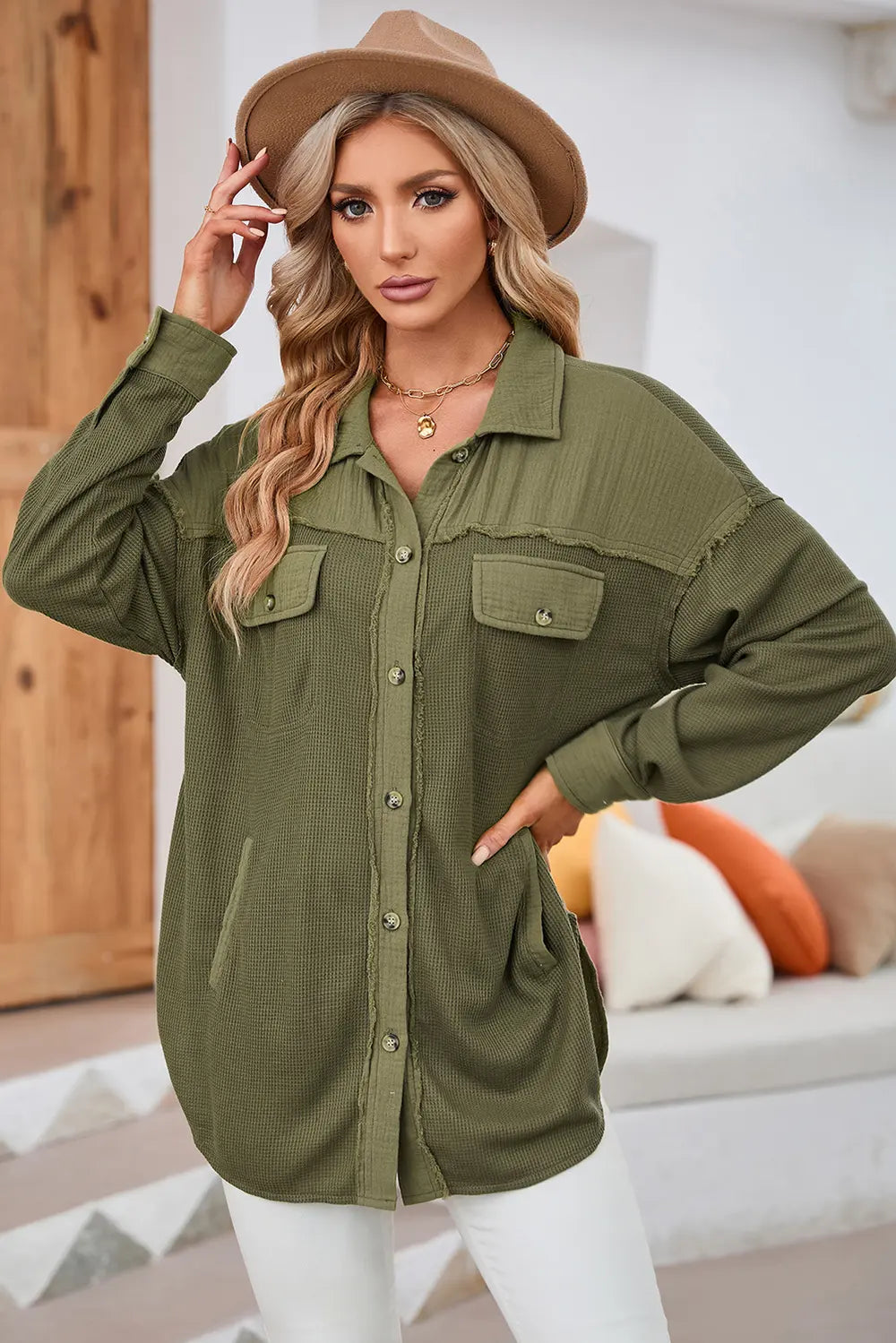 Button Up Long Sleeve Jacket with Pockets