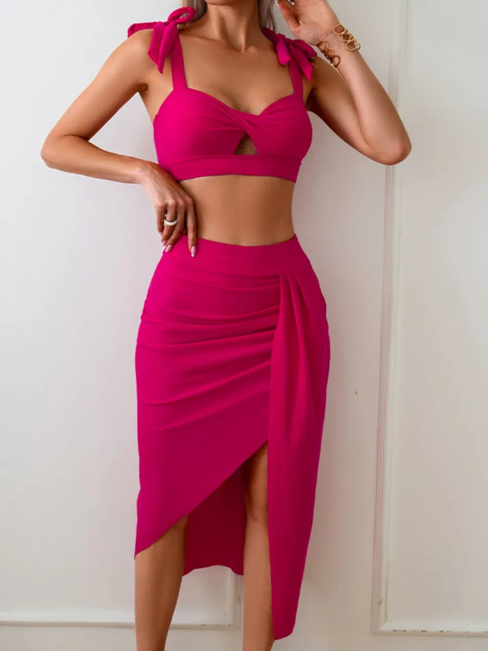 Cutout Sweetheart Neck Three-Piece Swim Set
