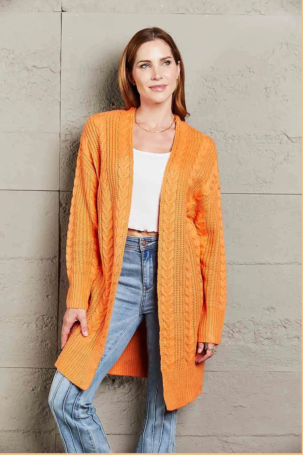 Cable-Knit Open Front Sweater Cardigan