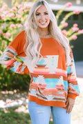 Geometric Round Neck Long Sleeve T-Shirt
