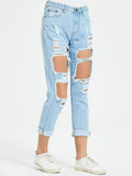 Buttoned Distressed Cropped Jeans