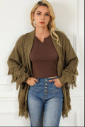 Cable-Knit Fringe Pocketed Cardigan