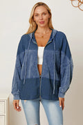 Waffle-Knit Drawstring Hooded Outerwear