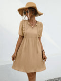 Tie Neck Short Sleeve Mini Dress