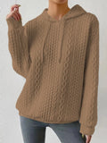 Full Size Textured Drawstring Long Sleeve Hoodie