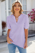 Eyelet Notched Puff Sleeve T-Shirt