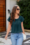 Swiss Dot Round Neck Cap Sleeve T-Shirt