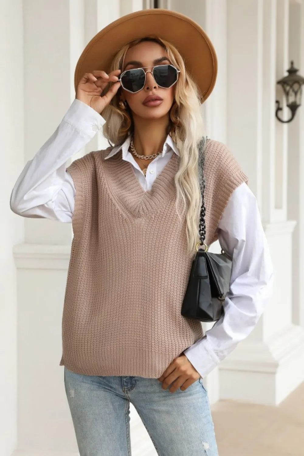 Sleeveless V-Neck Knit Vest