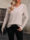 Lace Detail V-Neck Long Sleeve T-Shirt