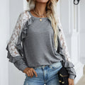 Ruffle Trim Lace Raglan Sleeve Tee