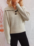 Statement Collar Half Button Sweater