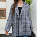 Plaid Print Lapel Collar Double Breasted Blazer