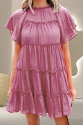Frill Round Neck Short Sleeve Mini Dress