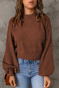 Ribbed Trim Balloon Sleeve Sweater